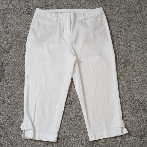 TALBOTS "Perfect Skimmer" White Stretch Cotton Mid-Rise Zip Capris; Size 6P - Picture 1 of 4